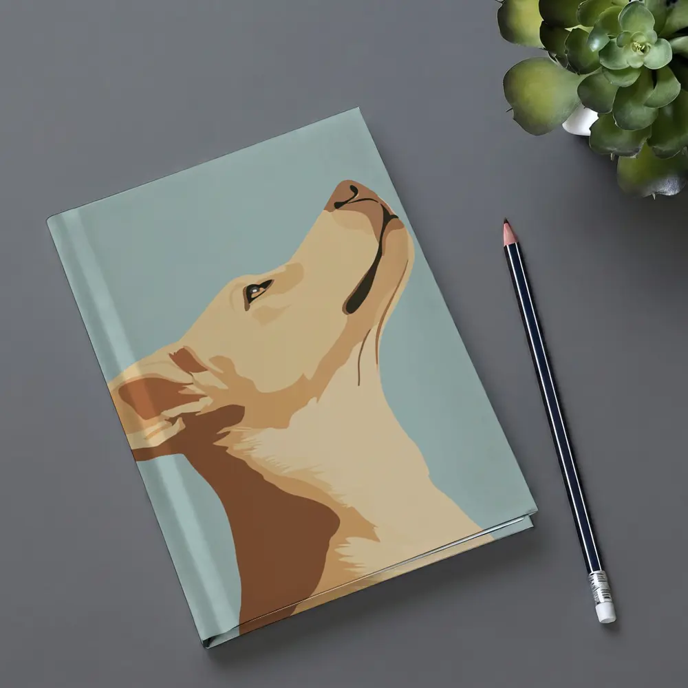Yellow Lab Dog Looking Up Blue Background – Notebooks