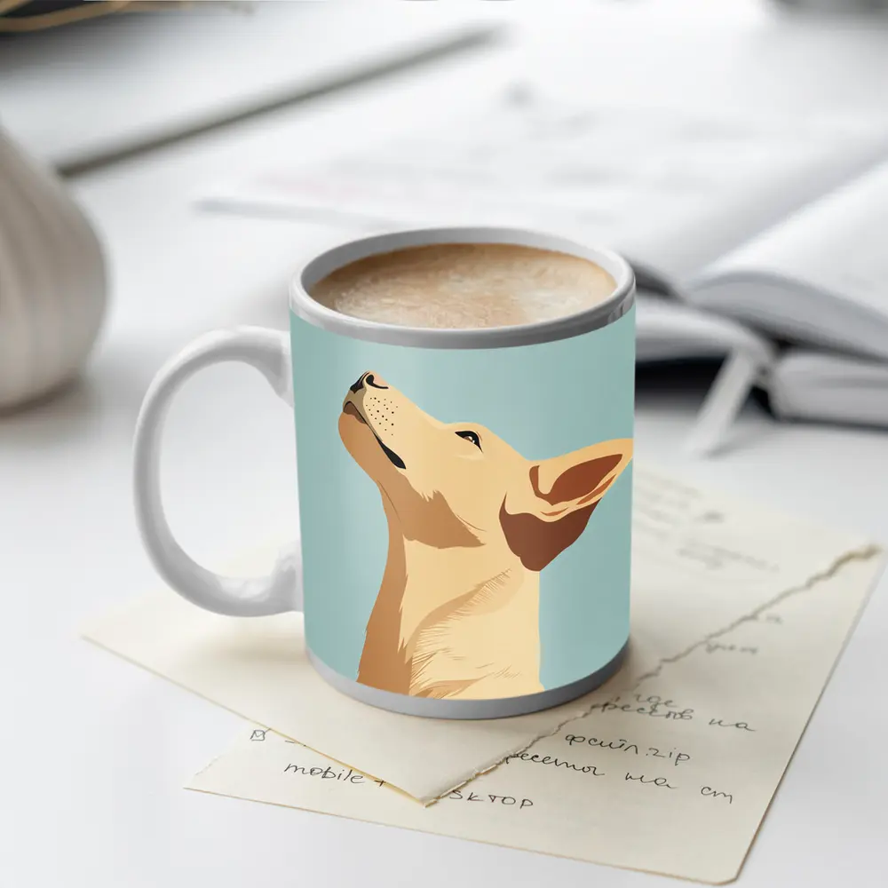 Minimalist Dog Portrait Light Blue Background – Mugs