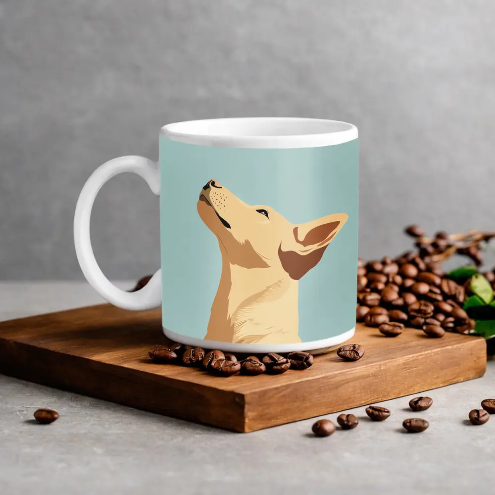 Minimalist Dog Portrait Light Blue Background – Mugs