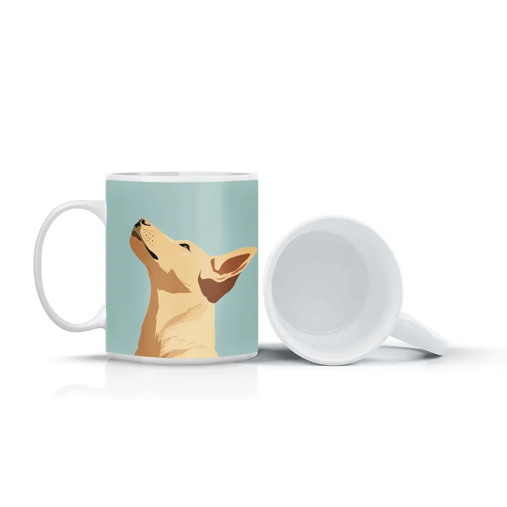 Minimalist Dog Portrait Light Blue Background – Mugs