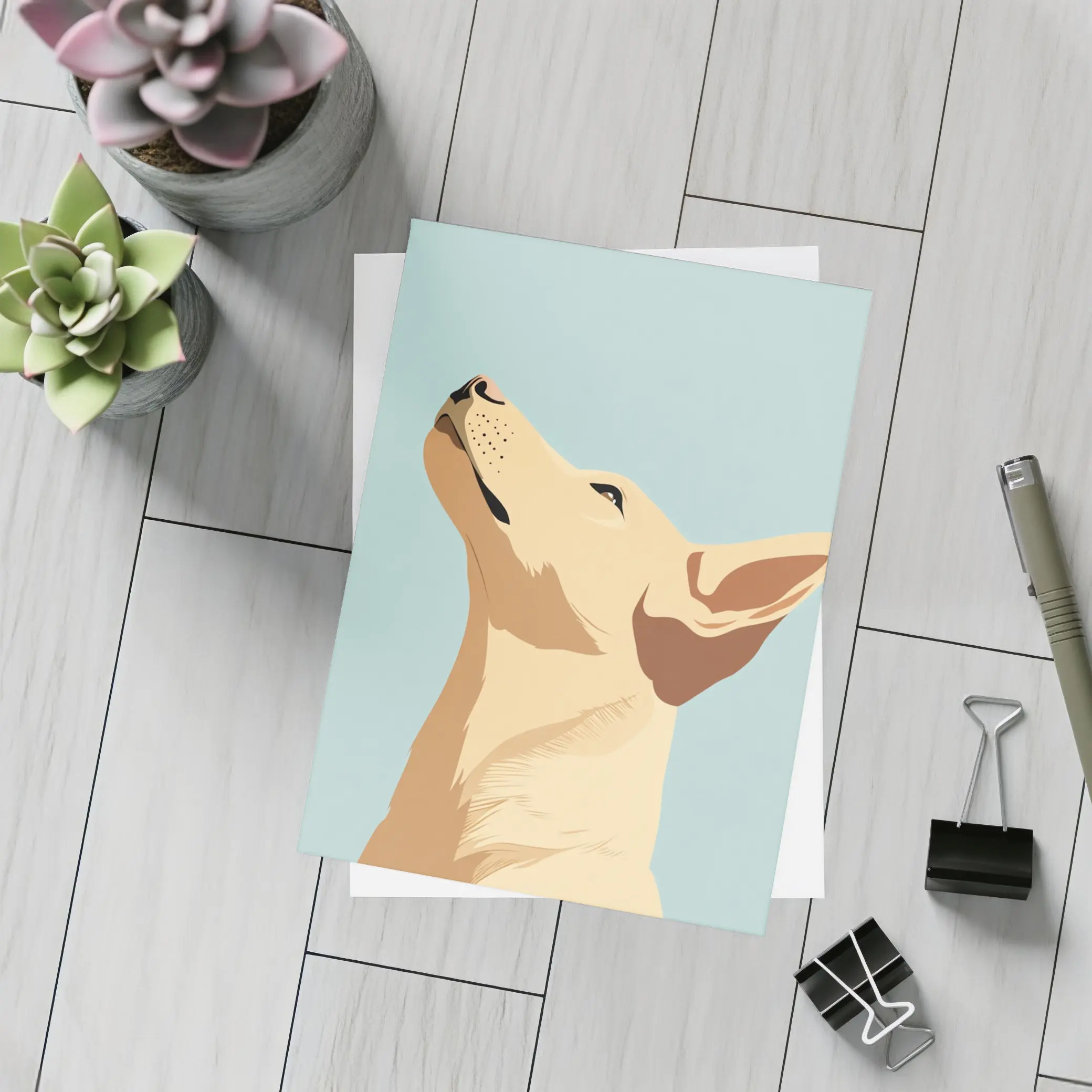 Minimalist Dog Portrait Light Blue Background – Postcards