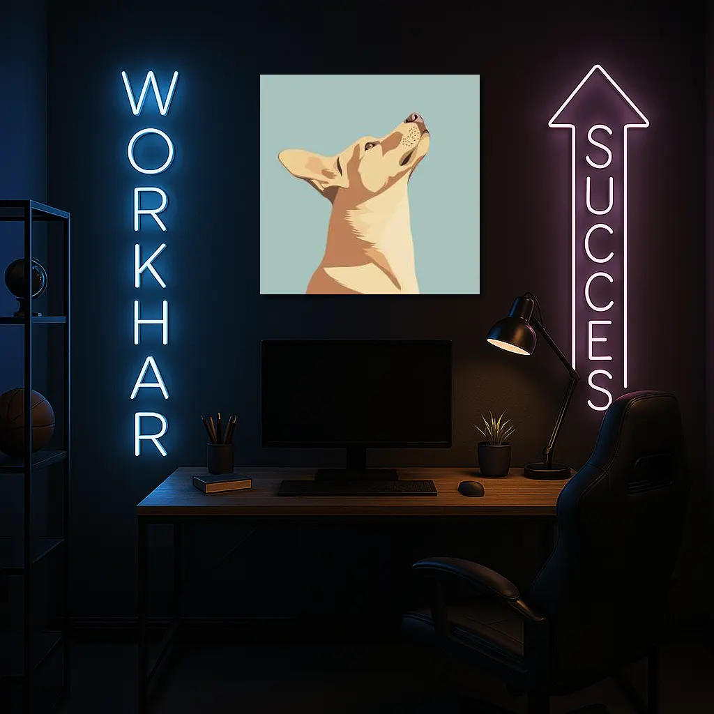 Dog Looking Up Minimal Teal Background – Wall Art