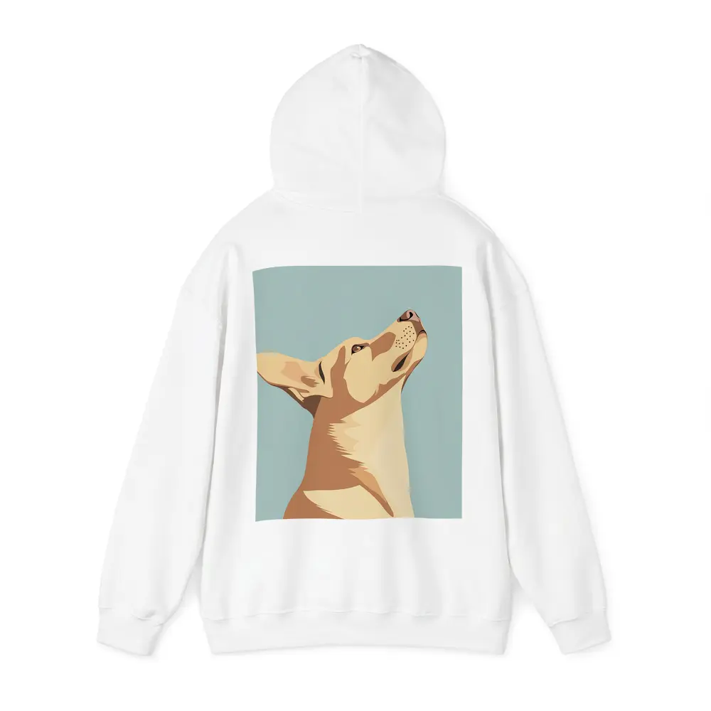 Dog Looking Up Minimal Teal Background – Hoodies