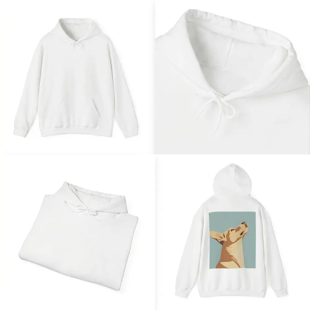 Dog Looking Up Minimal Teal Background – Hoodies
