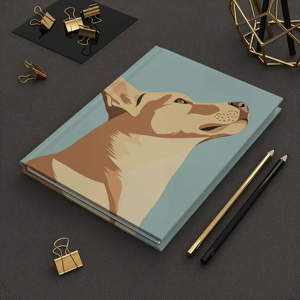 Dog Looking Up Minimal Teal Background – Notebooks