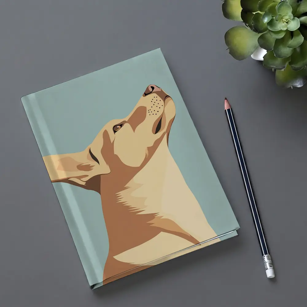 Dog Looking Up Minimal Teal Background – Notebooks