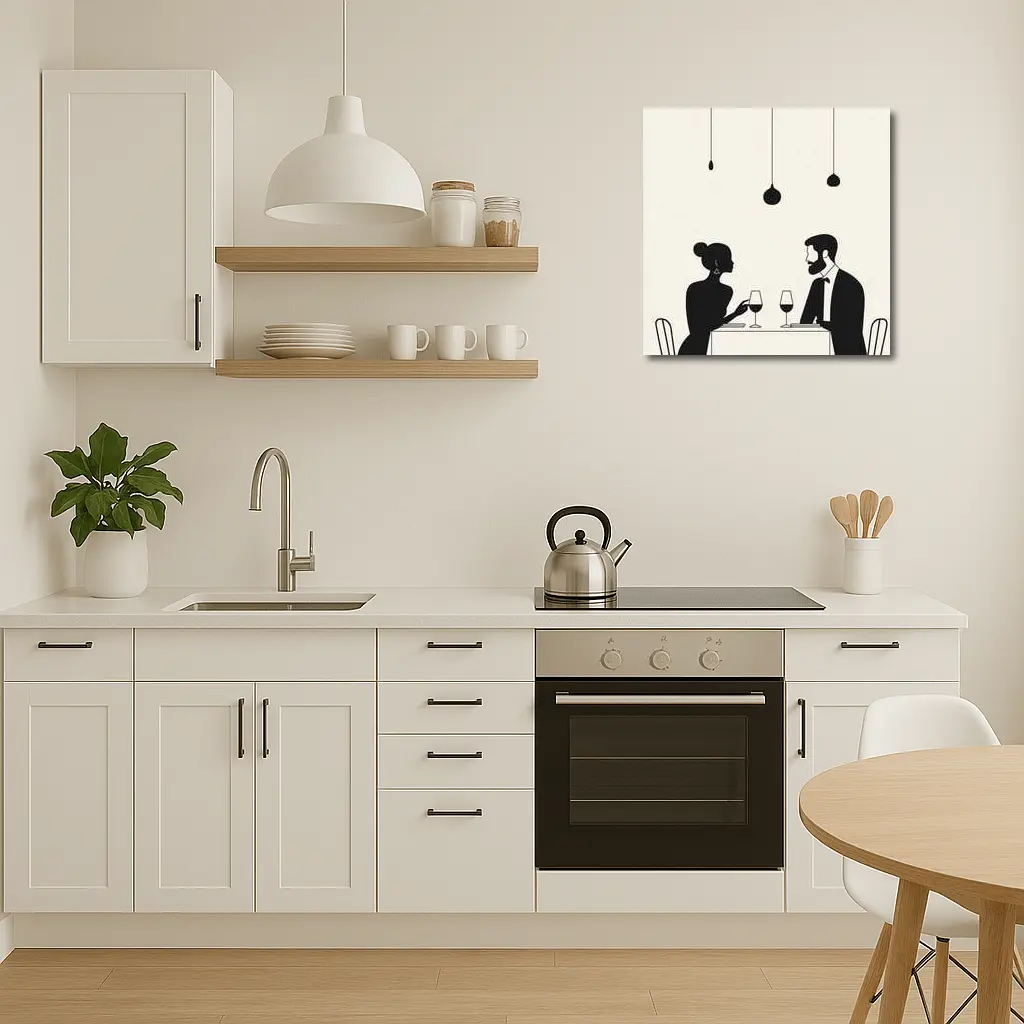 Couple Dining Silhouette Minimalist Black White Art – Wall Art