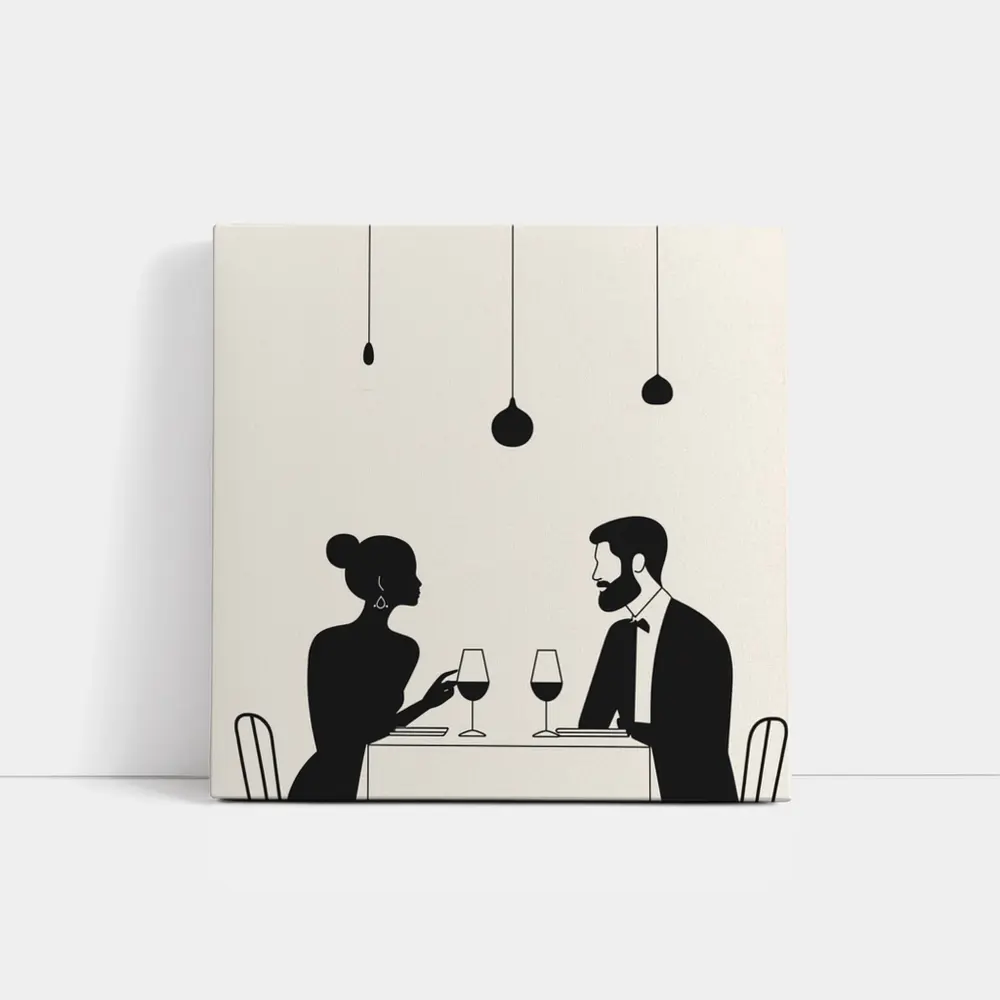 Couple Dining Silhouette Minimalist Black White Art – Wall Art