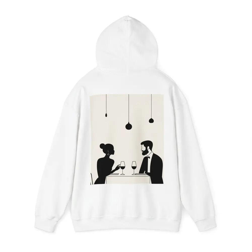 Couple Dining Silhouette Minimalist Black White Art – Hoodies