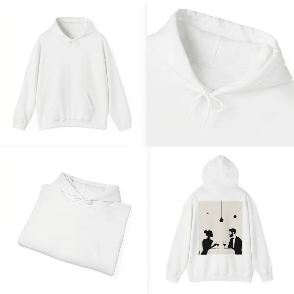Couple Dining Silhouette Minimalist Black White Art – Hoodies