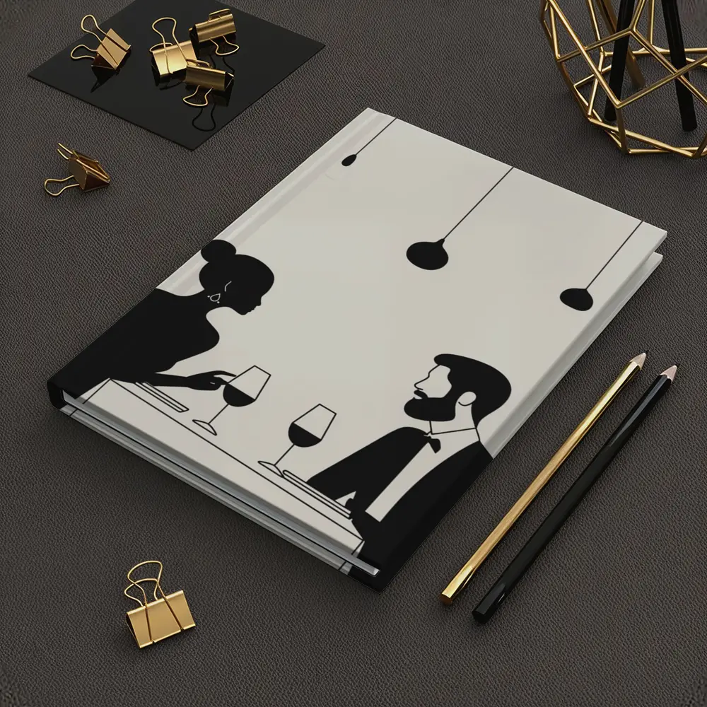 Couple Dining Silhouette Minimalist Black White Art – Notebooks
