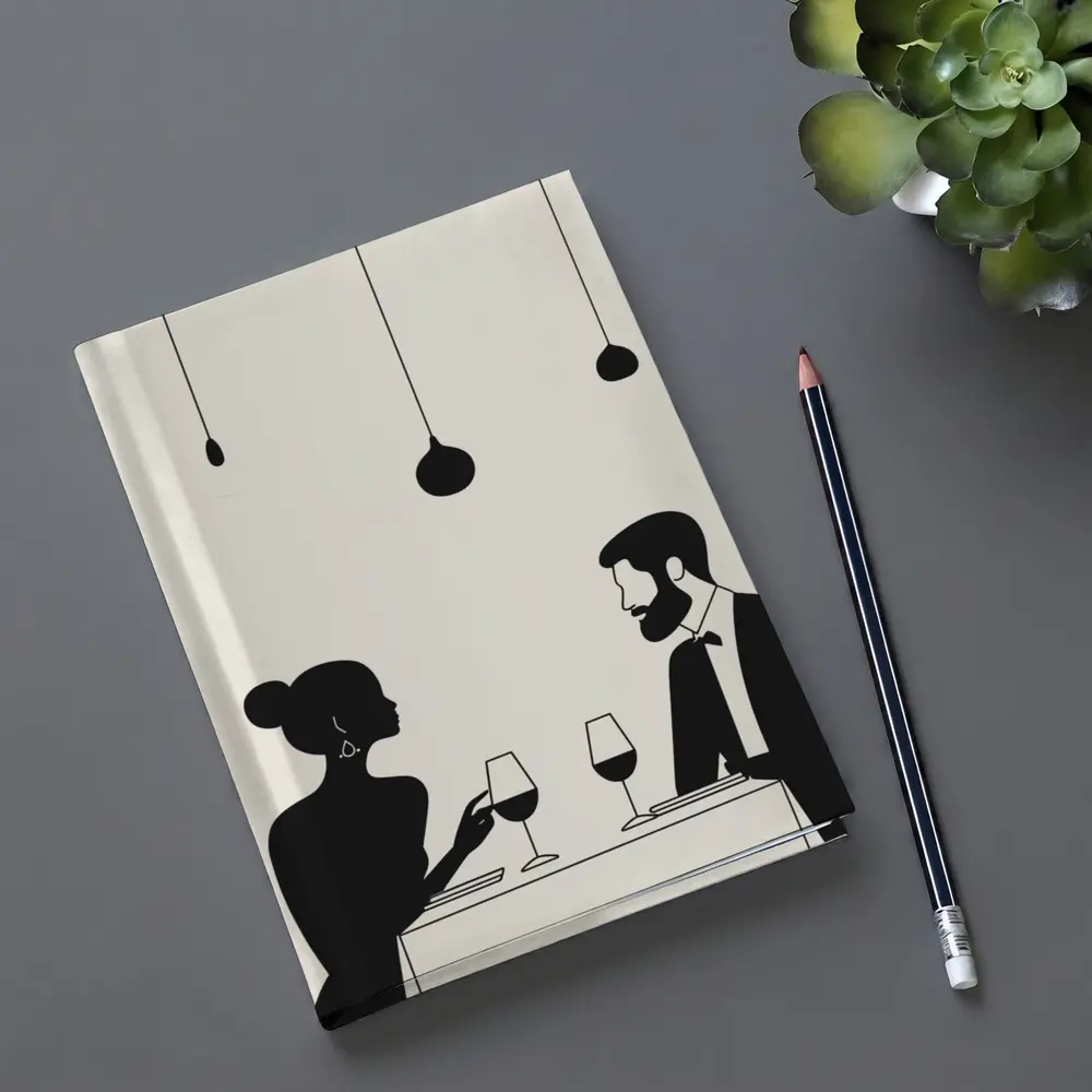 Couple Dining Silhouette Minimalist Black White Art – Notebooks