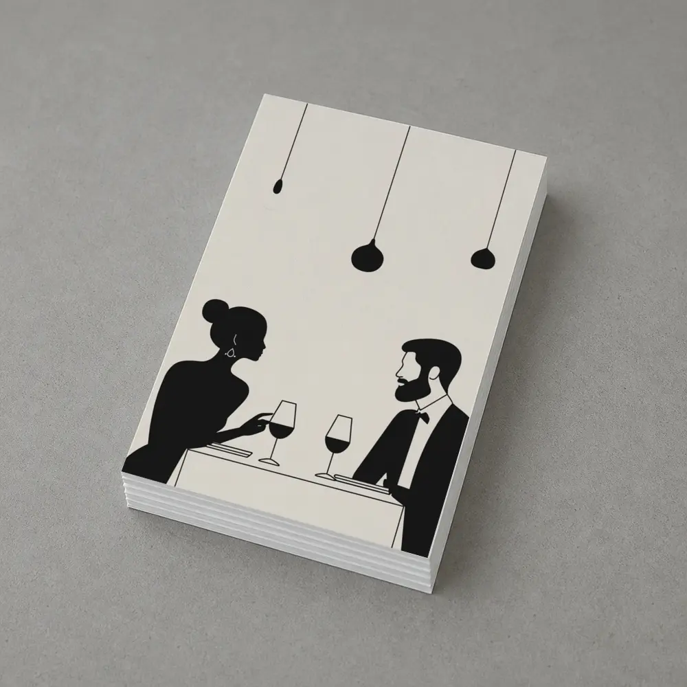 Couple Dining Silhouette Minimalist Black White Art – Postcards