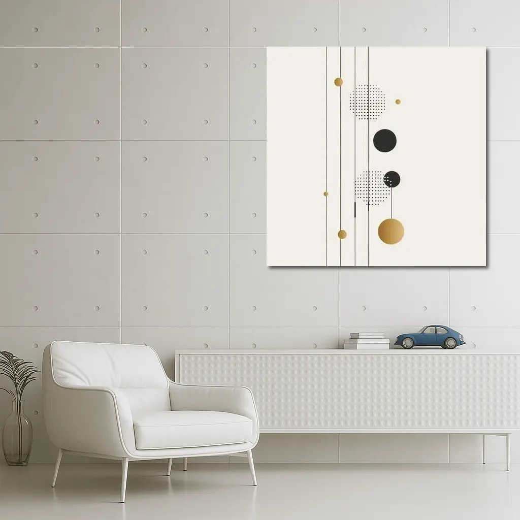 Geometric Circles Gold Black Minimal Abstract Art – Wall Art