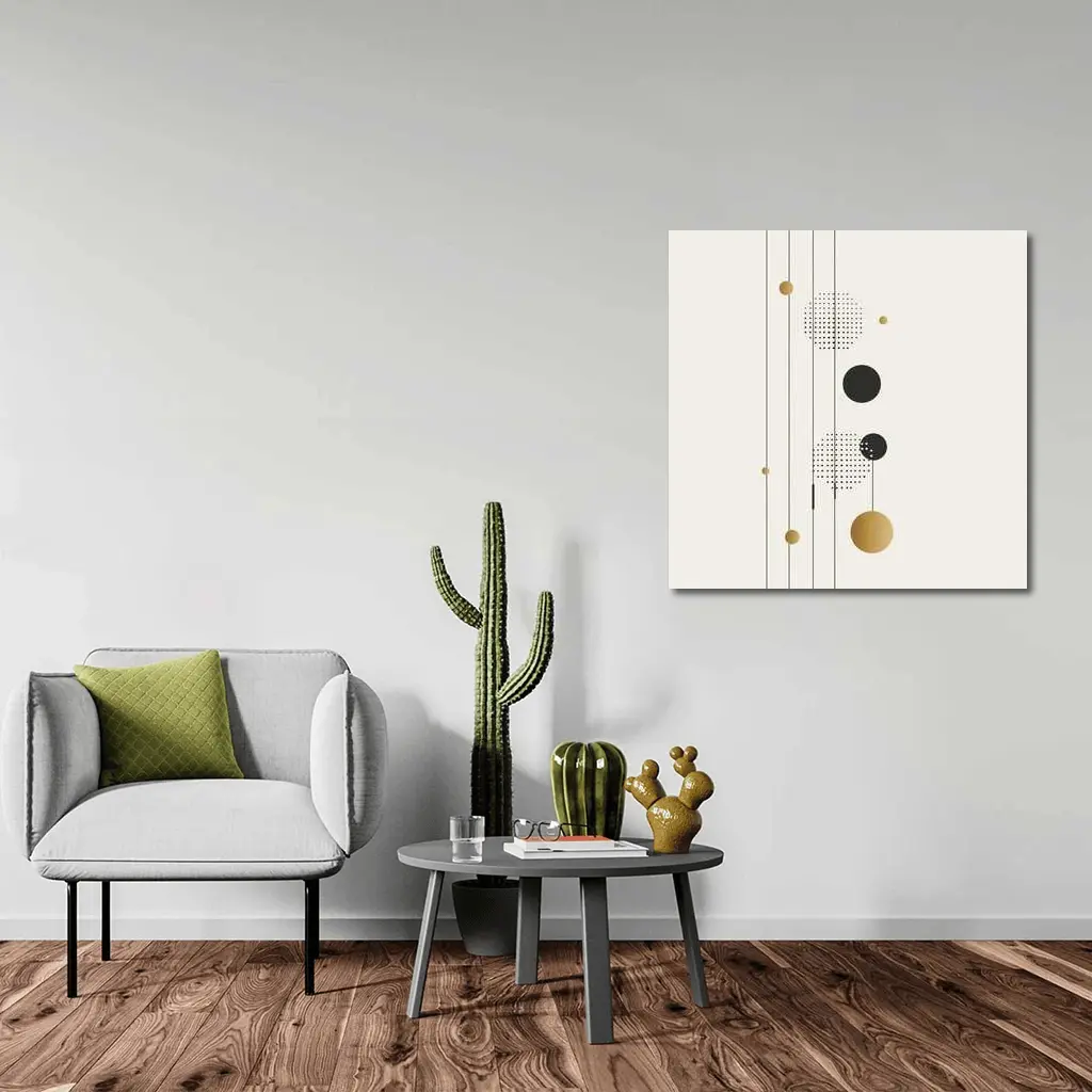 Geometric Circles Gold Black Minimal Abstract Art – Wall Art