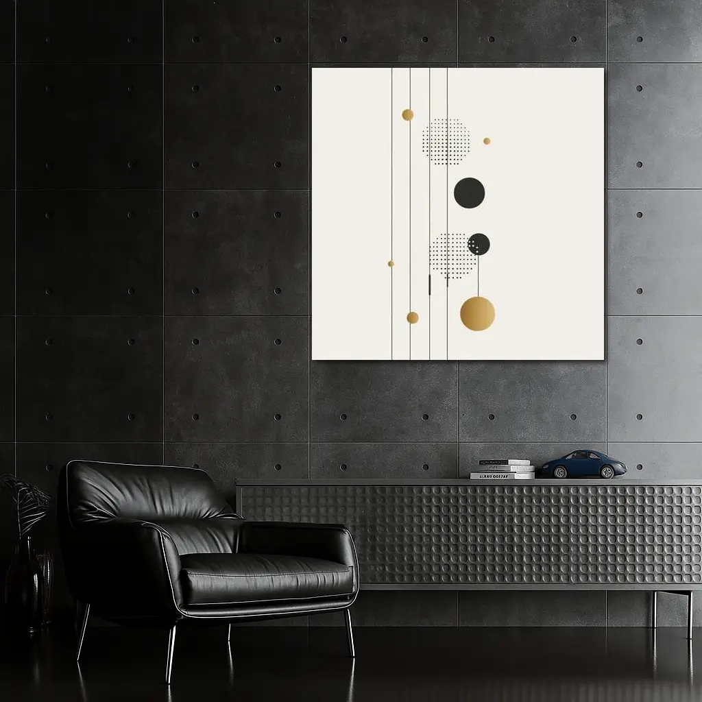 Geometric Circles Gold Black Minimal Abstract Art – Wall Art