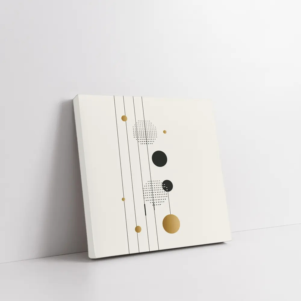 Geometric Circles Gold Black Minimal Abstract Art – Wall Art
