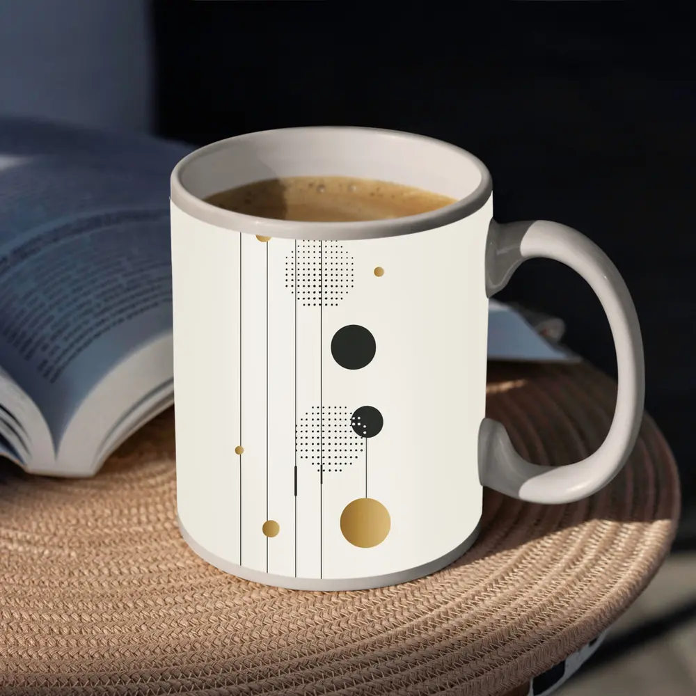 Geometric Circles Gold Black Minimal Abstract Art – Mugs