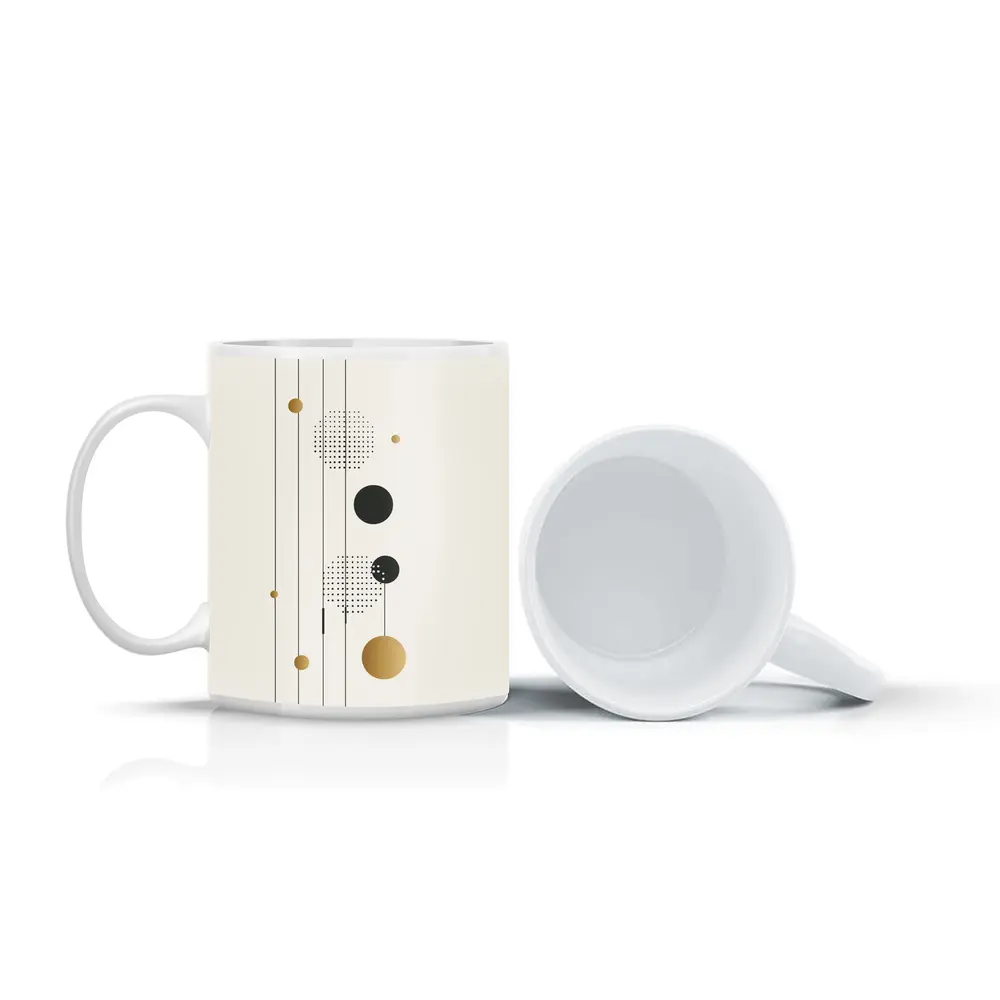 Geometric Circles Gold Black Minimal Abstract Art – Mugs