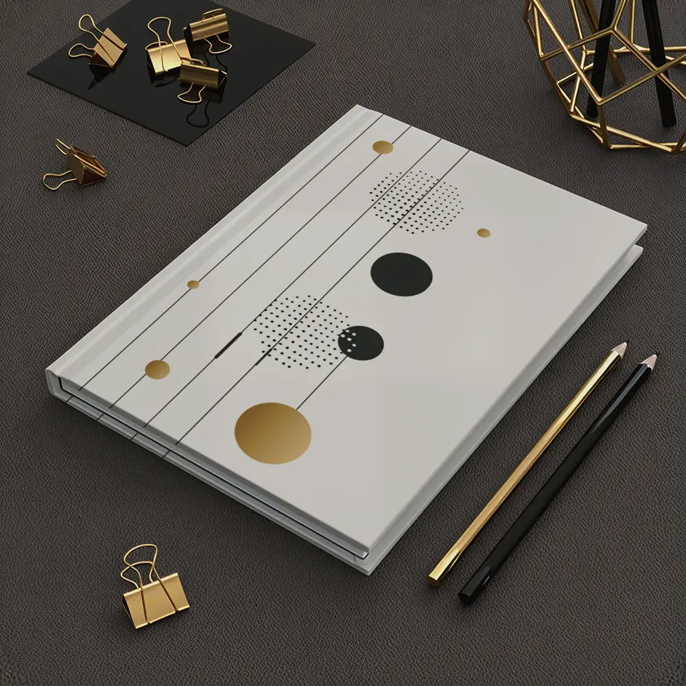Geometric Circles Gold Black Minimal Abstract Art – Notebooks