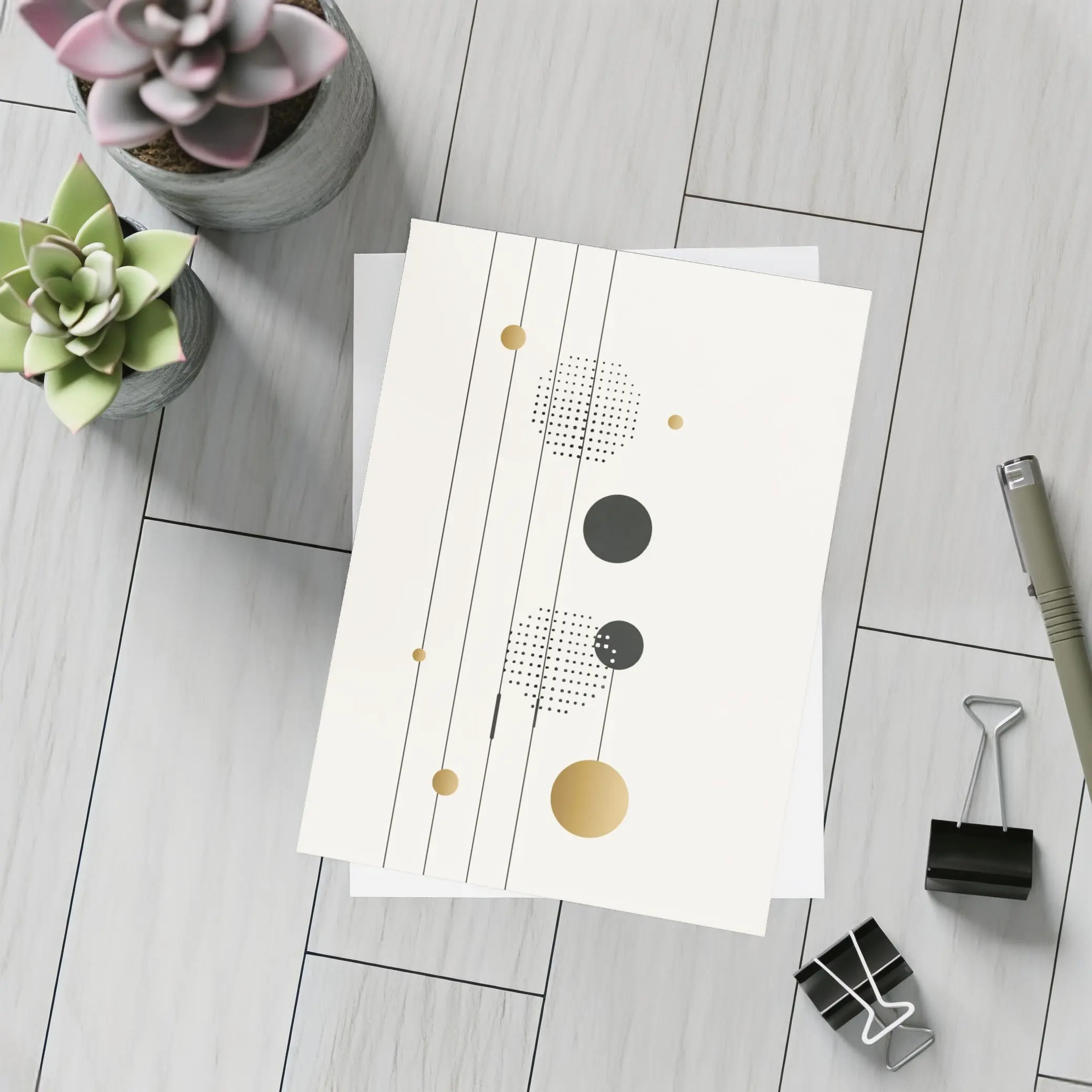Geometric Circles Gold Black Minimal Abstract Art – Postcards