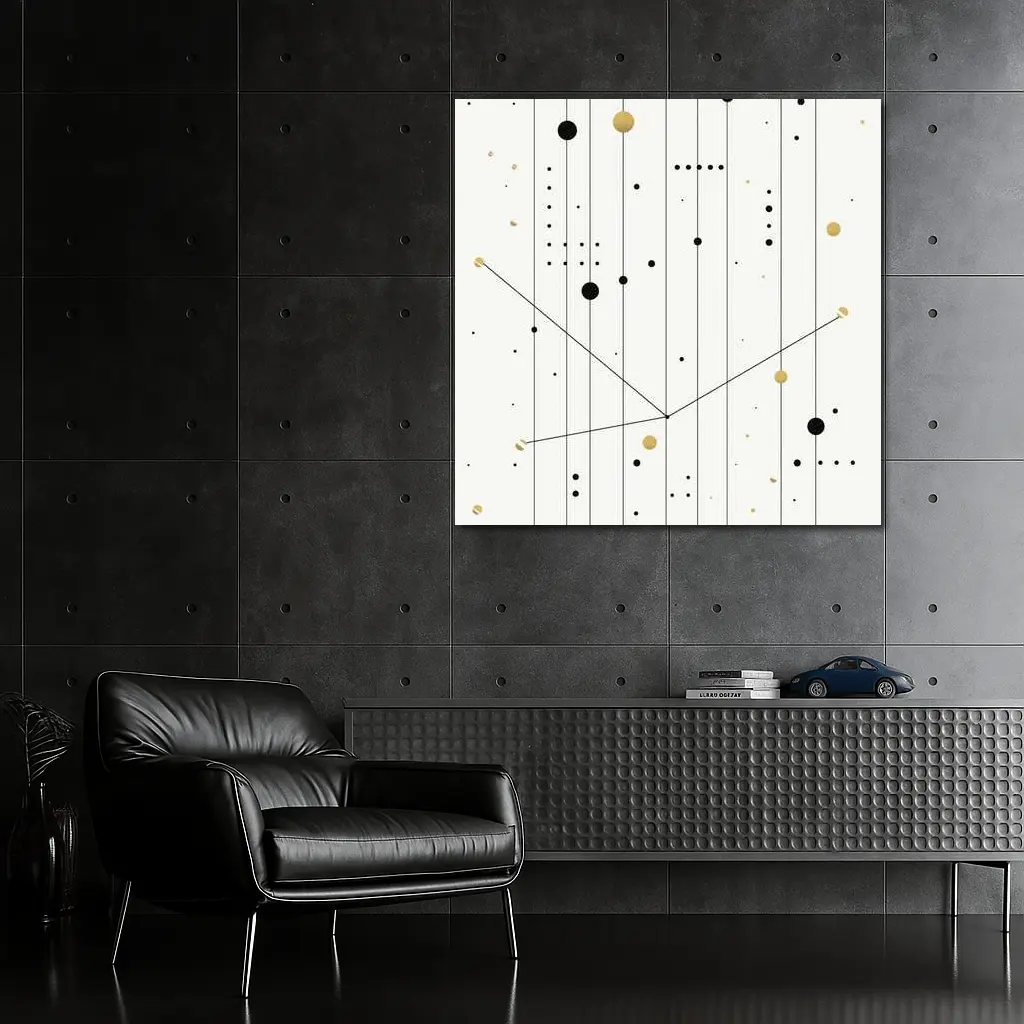 Black Gold Dots Lines Geometric Abstract Art – Wall Art