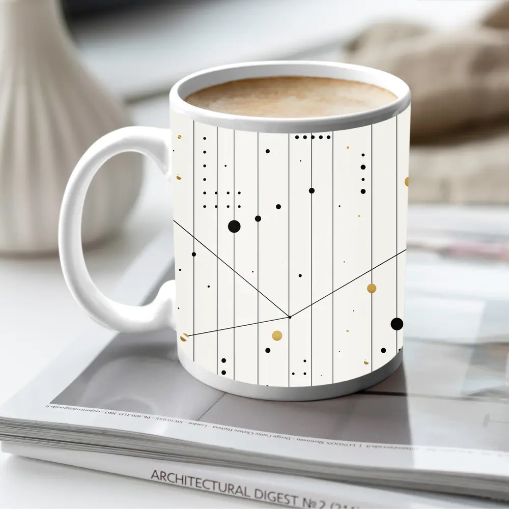 Black Gold Dots Lines Geometric Abstract Art – Mugs