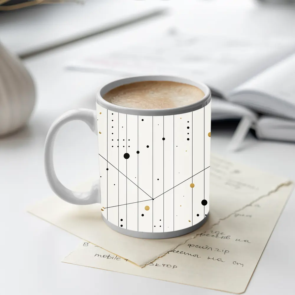 Black Gold Dots Lines Geometric Abstract Art – Mugs