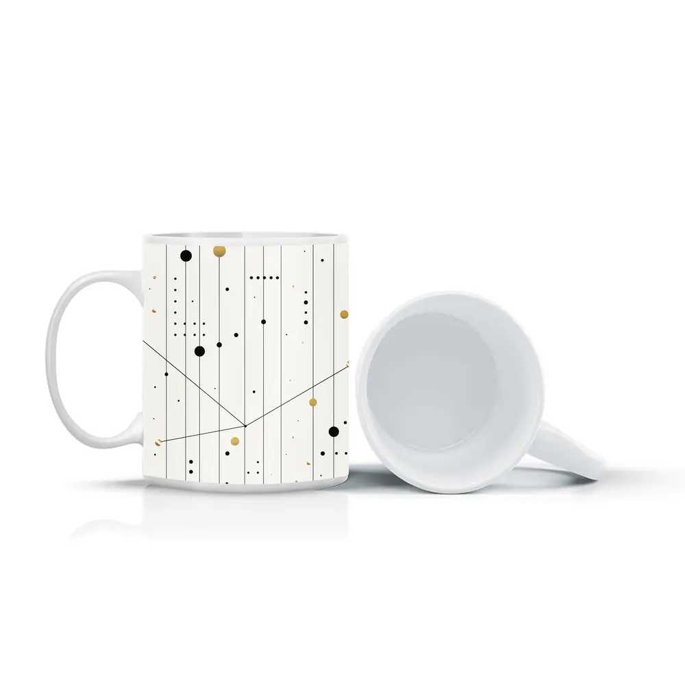 Black Gold Dots Lines Geometric Abstract Art – Mugs
