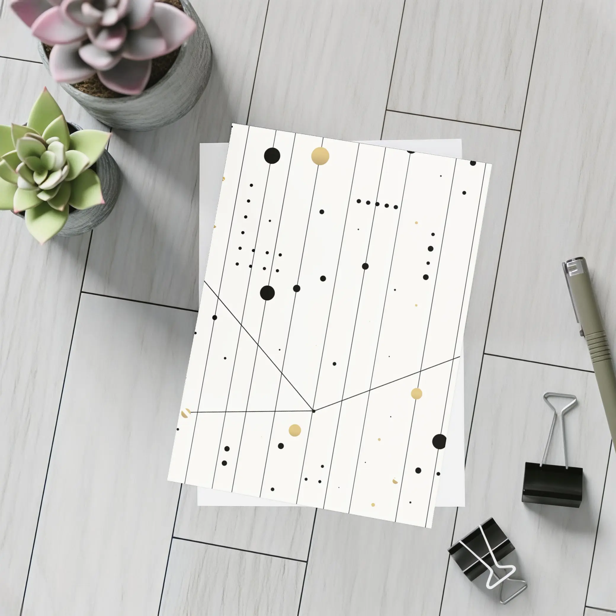 Black Gold Dots Lines Geometric Abstract Art – Postcards