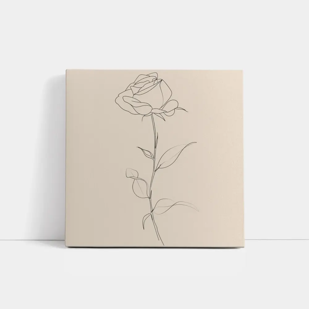 Single Rose Line Art Beige Background – Wall Art