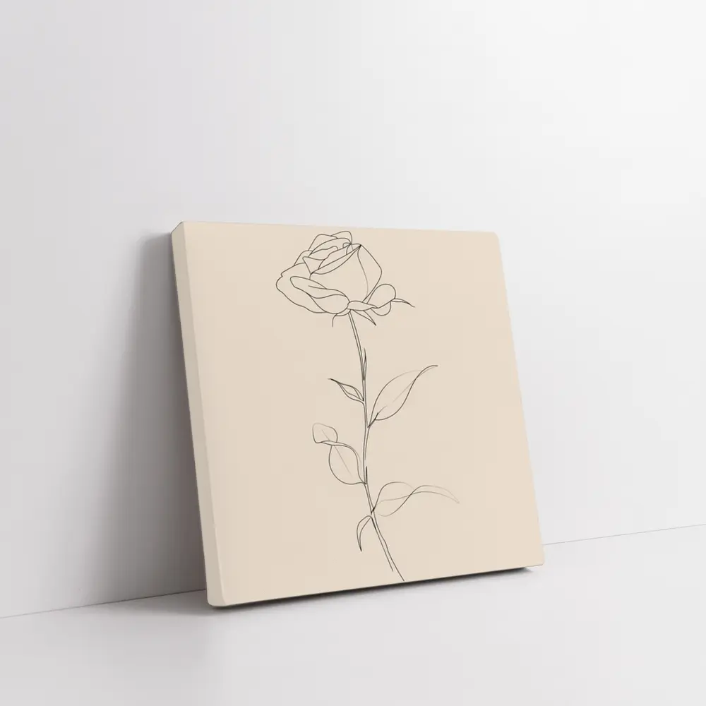 Single Rose Line Art Beige Background – Wall Art