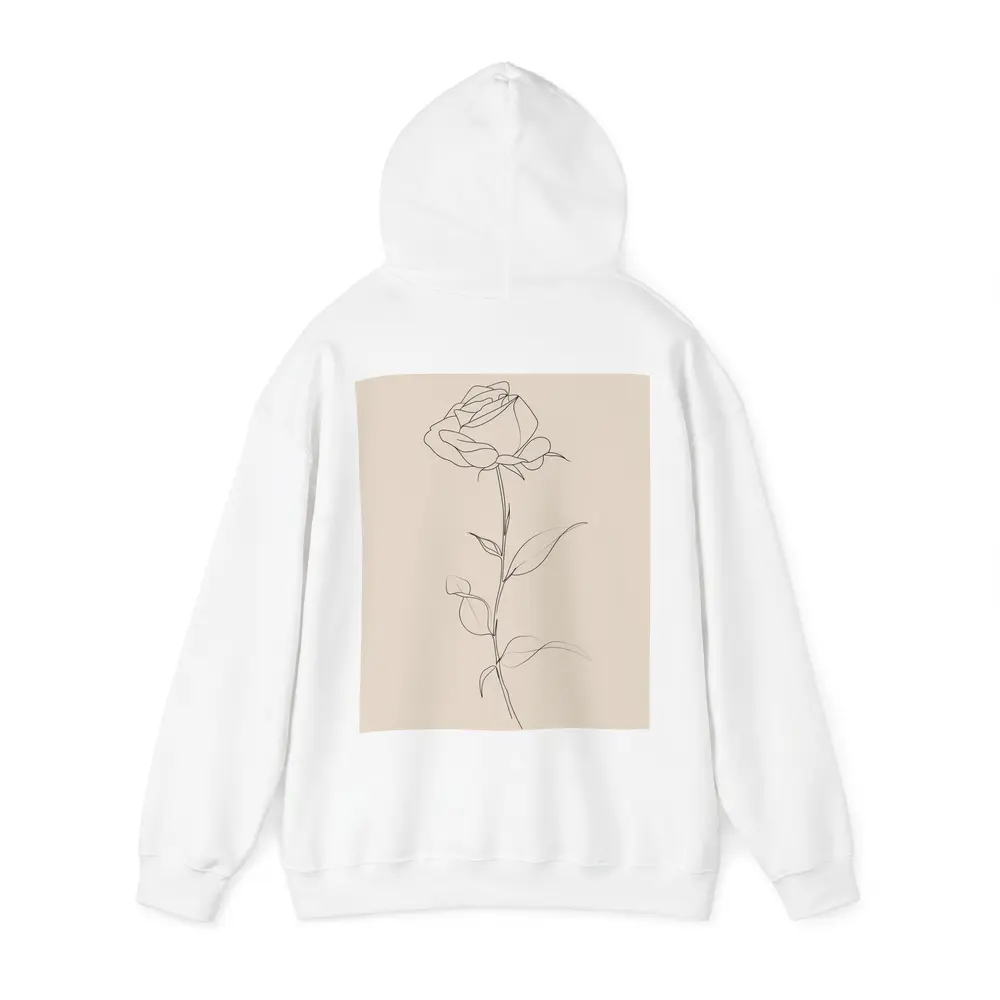 Single Rose Line Art Beige Background – Hoodies