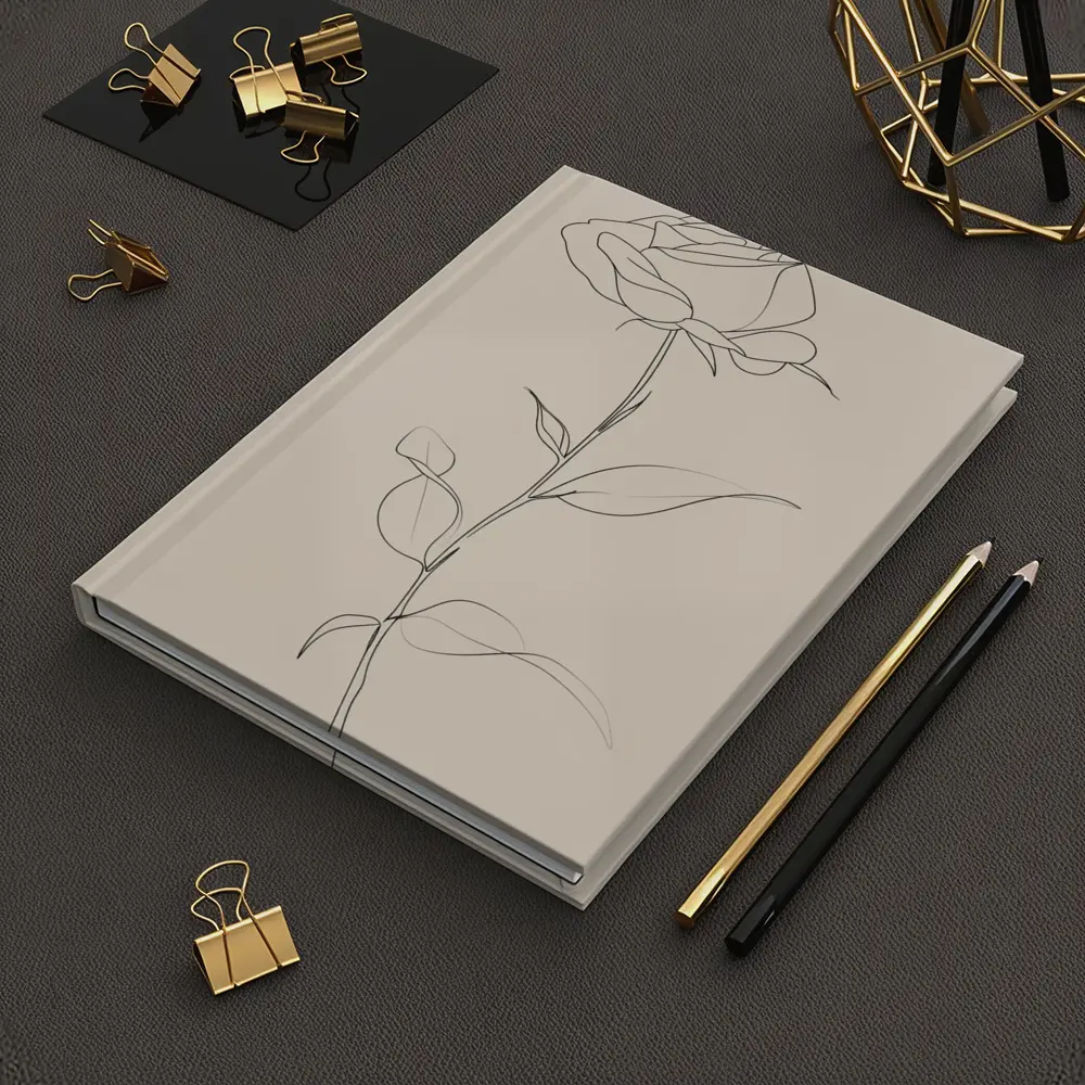 Single Rose Line Art Beige Background – Notebooks