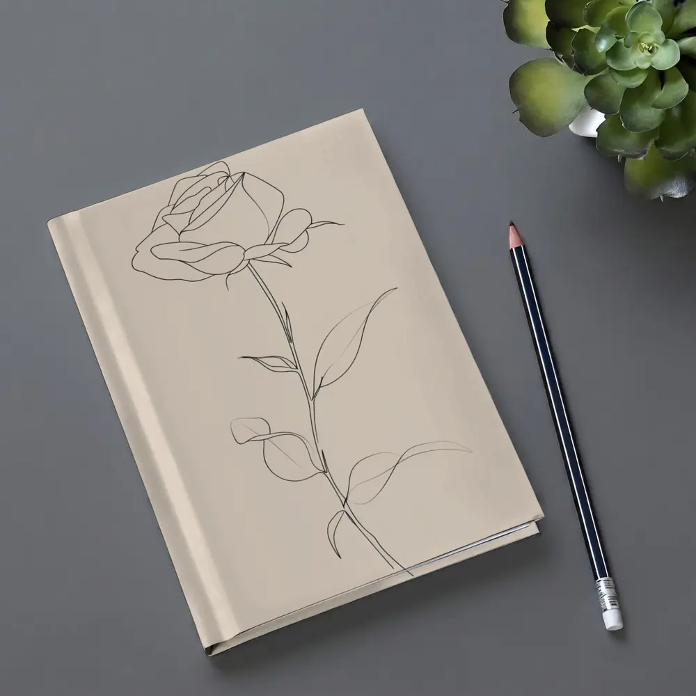 Single Rose Line Art Beige Background – Notebooks