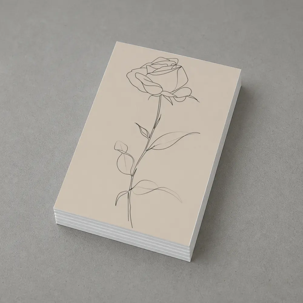 Single Rose Line Art Beige Background – Postcards