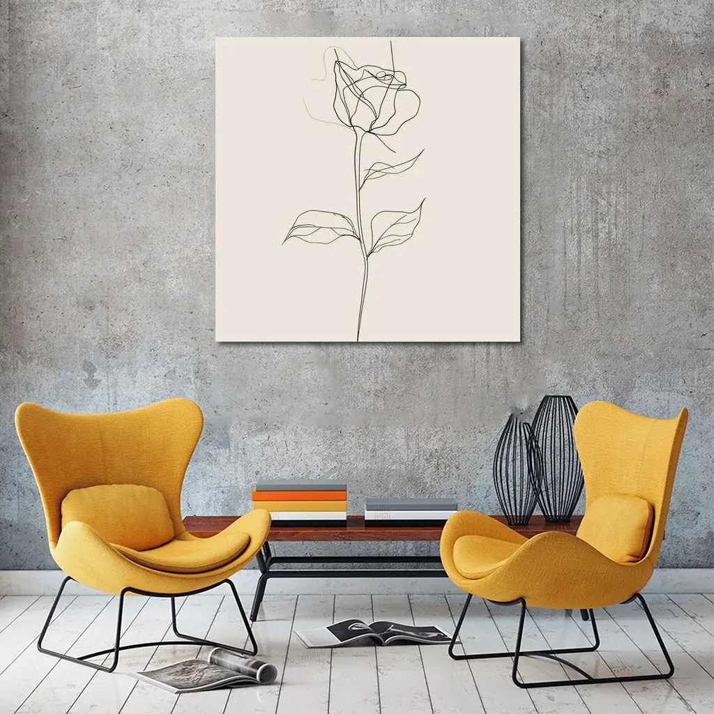 Rose Line Art Minimalist Beige Background – Wall Art