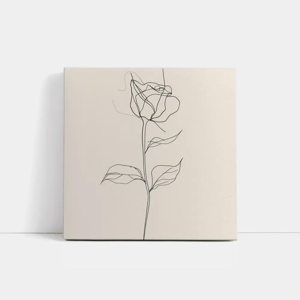 Rose Line Art Minimalist Beige Background – Wall Art