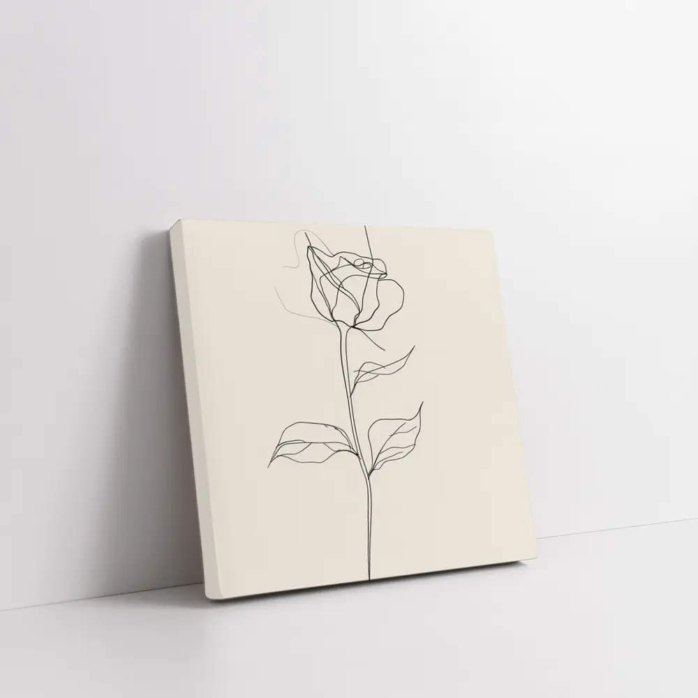 Rose Line Art Minimalist Beige Background – Wall Art