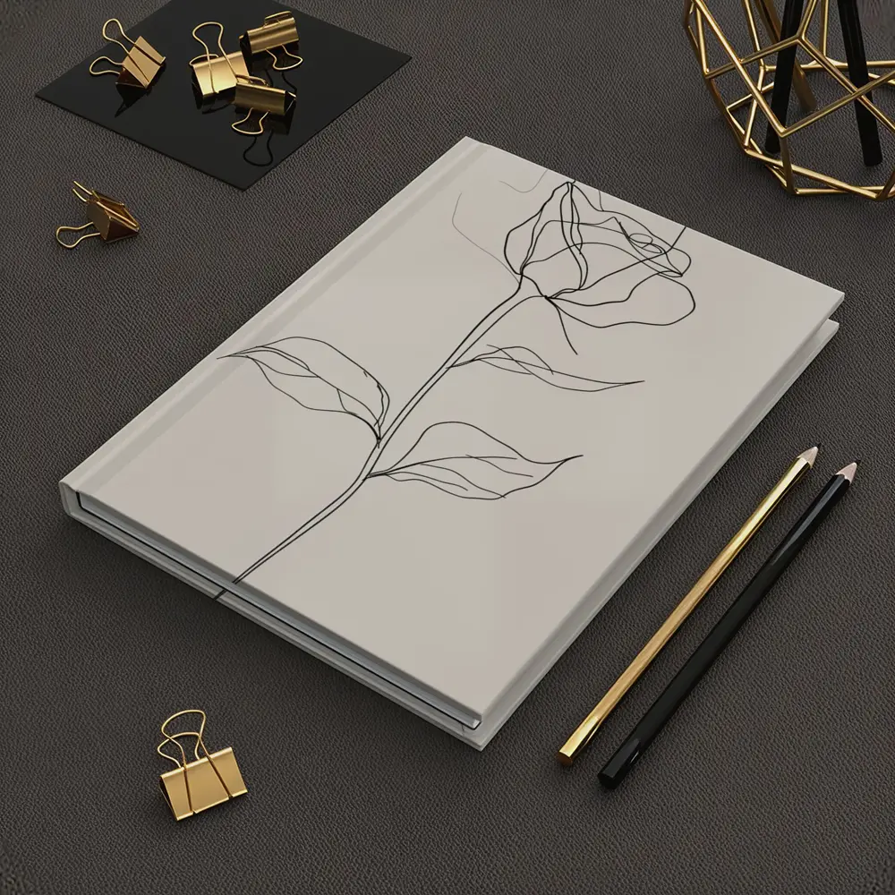 Rose Line Art Minimalist Beige Background – Notebooks