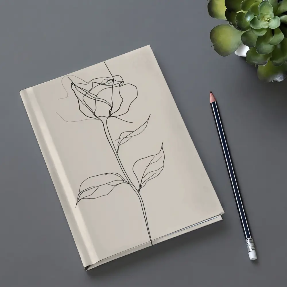 Rose Line Art Minimalist Beige Background – Notebooks