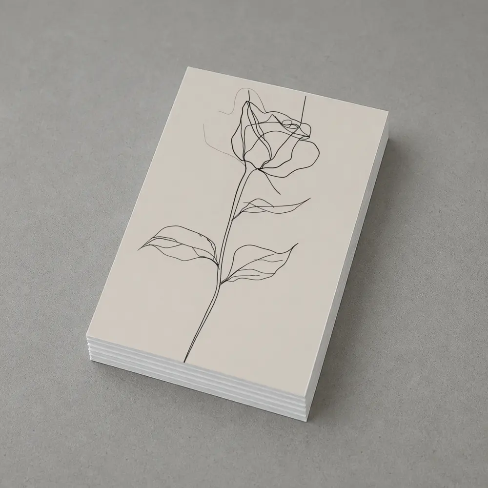 Rose Line Art Minimalist Beige Background – Postcards