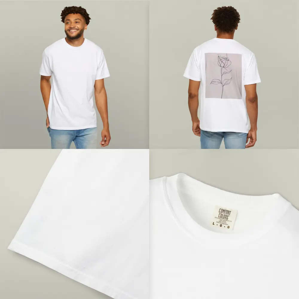 Rose Line Art Minimalist Beige Background – T-Shirts