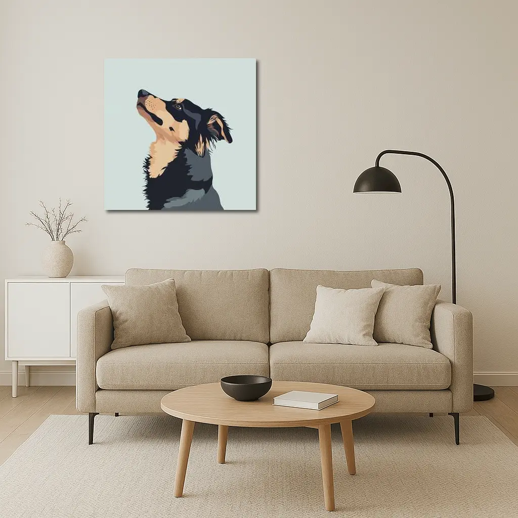 Black Tan Dog Portrait Minimal Blue Background – Wall Art