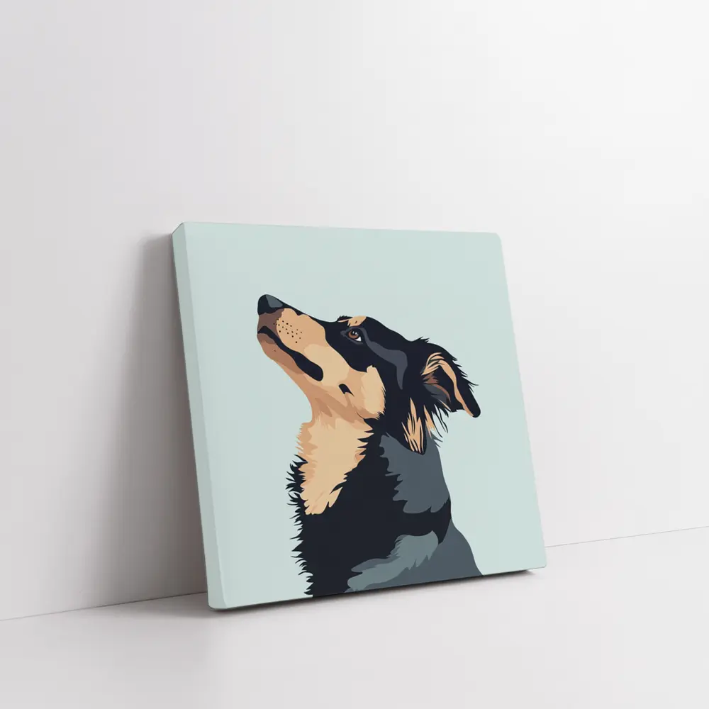 Black Tan Dog Portrait Minimal Blue Background – Wall Art