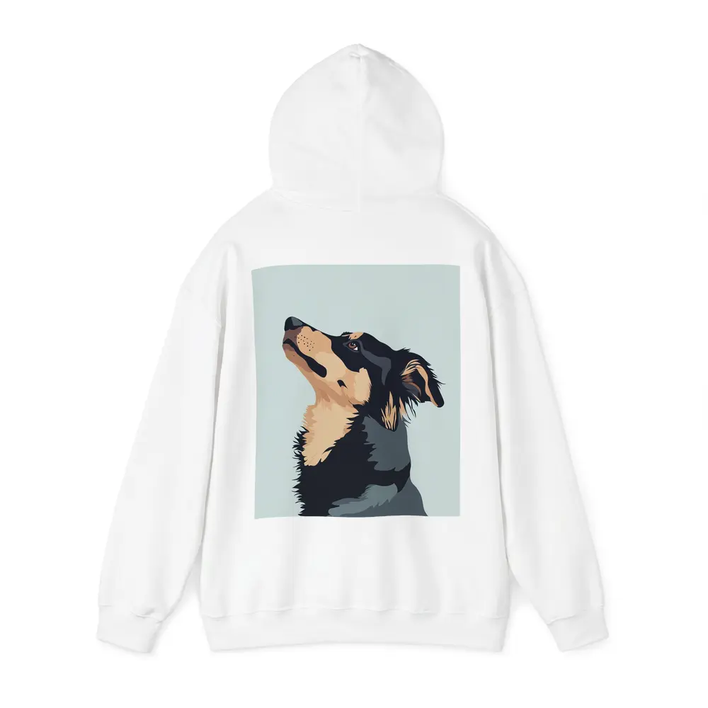 Black Tan Dog Portrait Minimal Blue Background – Hoodies