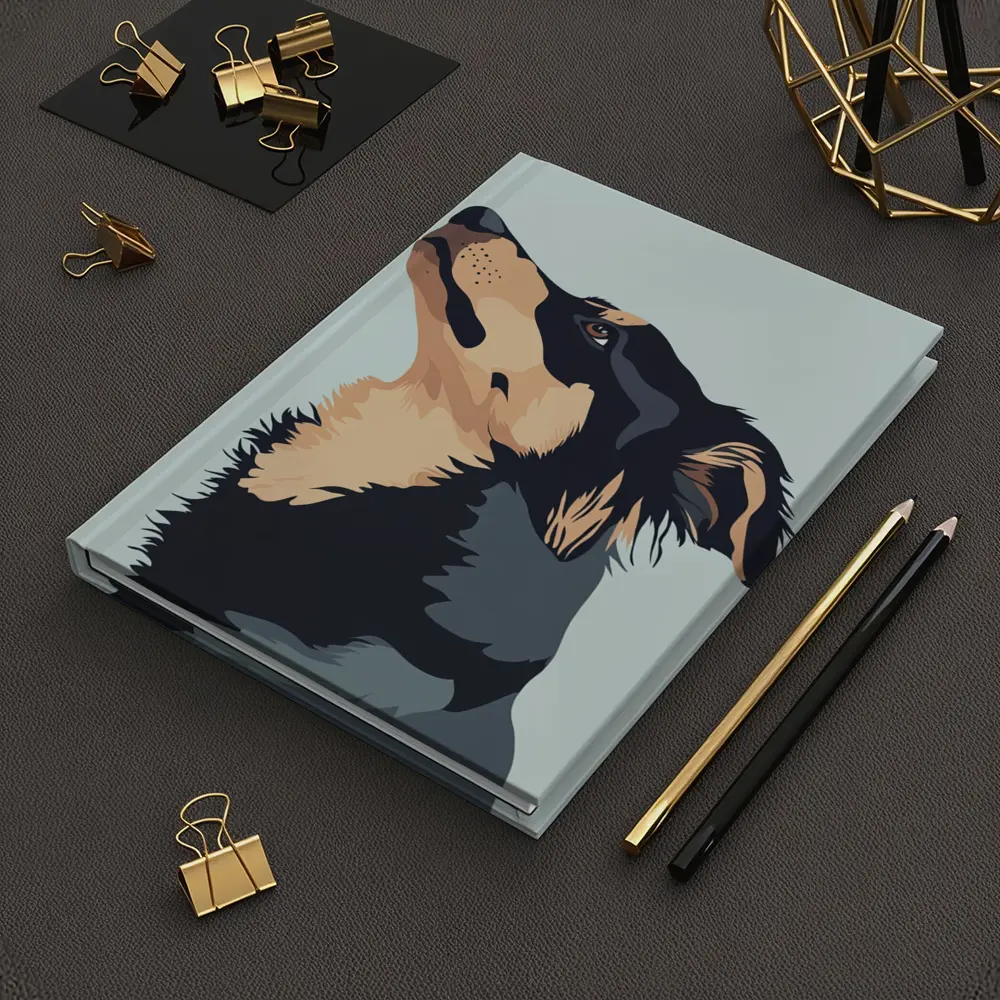 Black Tan Dog Portrait Minimal Blue Background – Notebooks