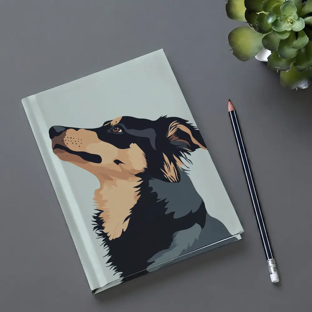 Black Tan Dog Portrait Minimal Blue Background – Notebooks