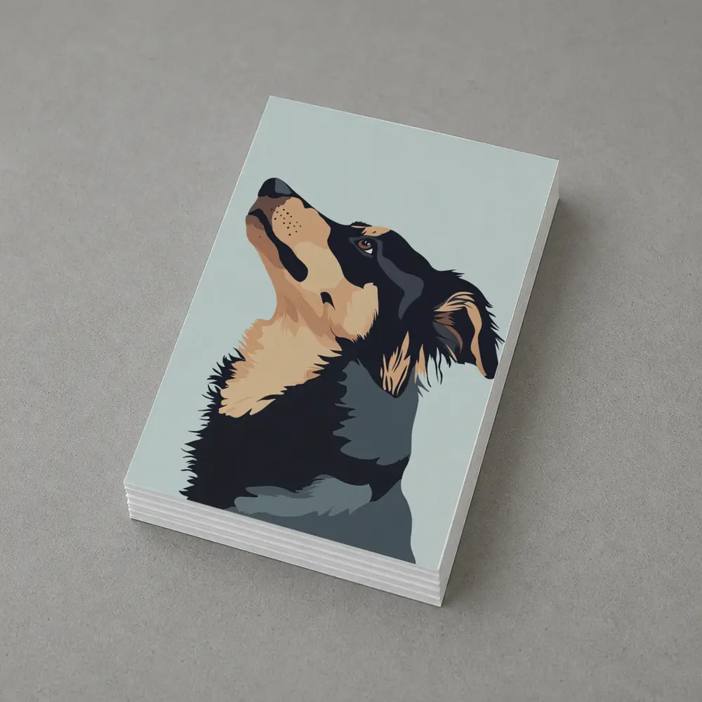 Black Tan Dog Portrait Minimal Blue Background – Postcards