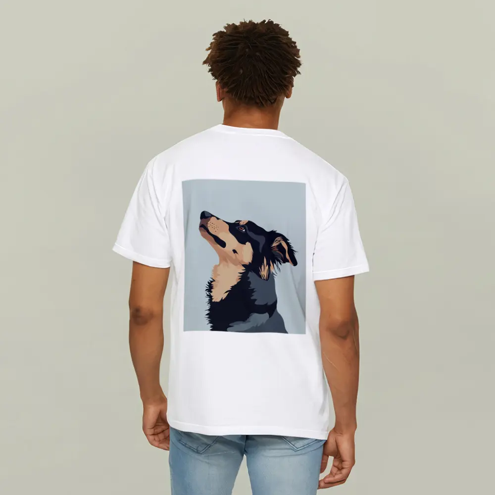 Black Tan Dog Portrait Minimal Blue Background – T-Shirts